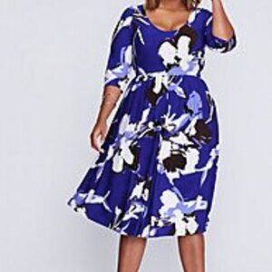 Lane Bryant Blue Black Floral Feminine Bloomcore Pullover Midi Dress Size 18/20